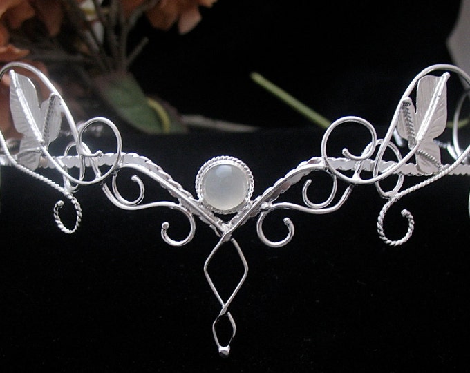 Woodland Leaf Bohemian Tiara in Sterling Silver, Art Nouveau Bespoke Headpiece, Artisan Gemstone Wedding Circlets, Alternative Bride
