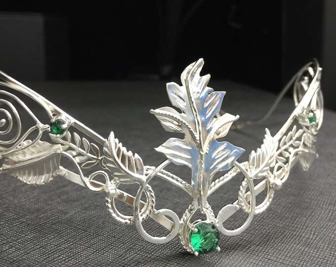 Circlets, Woodland Leaves Gemstone Tiara in Sterling Silver, Leaf Bridal Circlet, Artisan Wedding Crown, Gifts For Her, Bridal Accessories