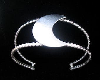 Crescent Moon Bracelet Cuff in Sterling Silver, Artisan Waxing Waning Moon Bracelet, Stevie Nicks Style Jewelry