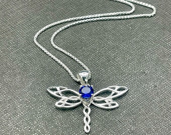 Dragonfly Necklace, Amethyst, Peridot Celtic Necklace in Sterling Silver, Gifts For Her, Charmed Necklace, Symbolic Necklaces