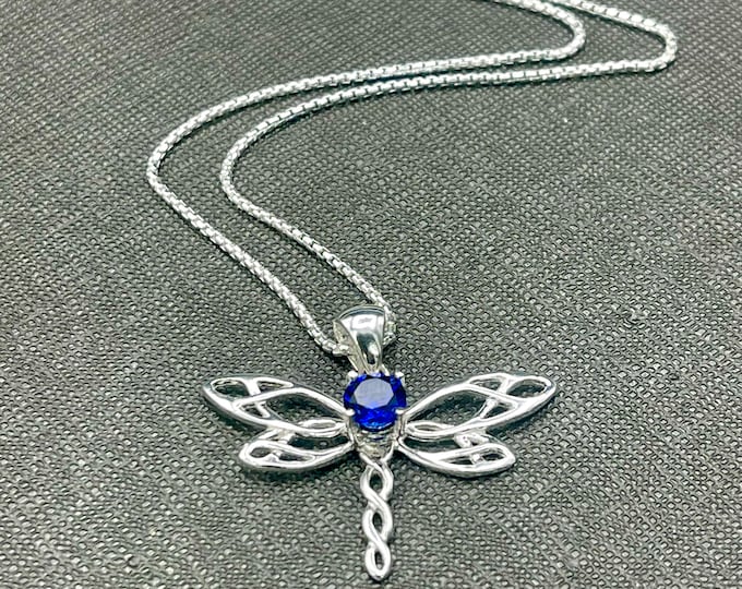 Dragonfly Necklace, Amethyst, Peridot Celtic Necklace in Sterling Silver, Gifts For Her, Charmed Necklace, Symbolic Necklaces