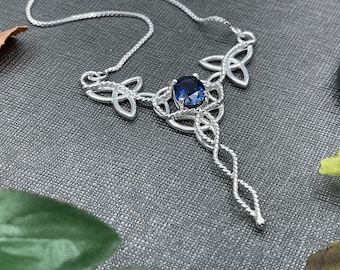 Celtic Knot Sapphire Necklace Sterling Silver, Gifts For Her, Irish Necklaces, Irish Wedding, Statement Jewelry, Nordic