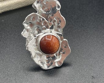 Sterling Silver 925 Copper Druzy Gemstone Bold Statement Ring, Rustic Ring, Art Deco Jewelry, Heirloom Handmade, Victorian Rings