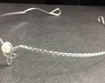 Sterling Silver Celtic Moonstone Circlet: Irish Diadem with Gemstone, Irish Wedding