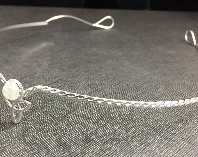 Sterling Silver Celtic Moonstone Circlet: Irish Diadem with Gemstone, Irish Wedding