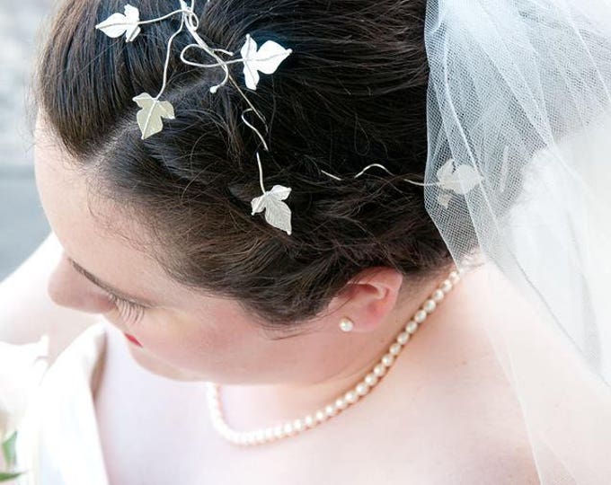 Woodland Bridal Hairvines, Ivy Leaves Sterling Silver Bridal Hair Vine, Handmade Bridal Hair Vine, Hair Wrap, Wedding Hair Vines