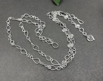 Medieval Girdle Lariat Sterling Silver Belt, Adjustable, Celtic Knot Infinity link belt for wedding Dress, Outlander, Renaissance Chain Belt