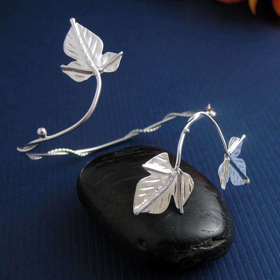 Woodland Leaf Wrap Bracelet Cuff in Sterling Silver Handmade Etsy