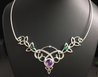 Sterling Silver Celtic Knot Choker: Emerald Neck Torc, Irish Wedding Jewelry, Gifts For Her