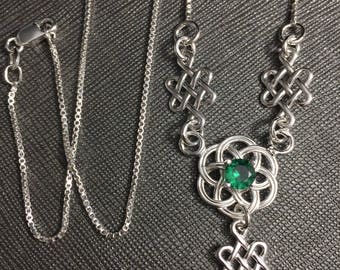 Celtic Irish Knot Emerald Necklace in Sterling Silver, Scottish Symbolic Necklaces, Irish Jewelry, Gifts for Her