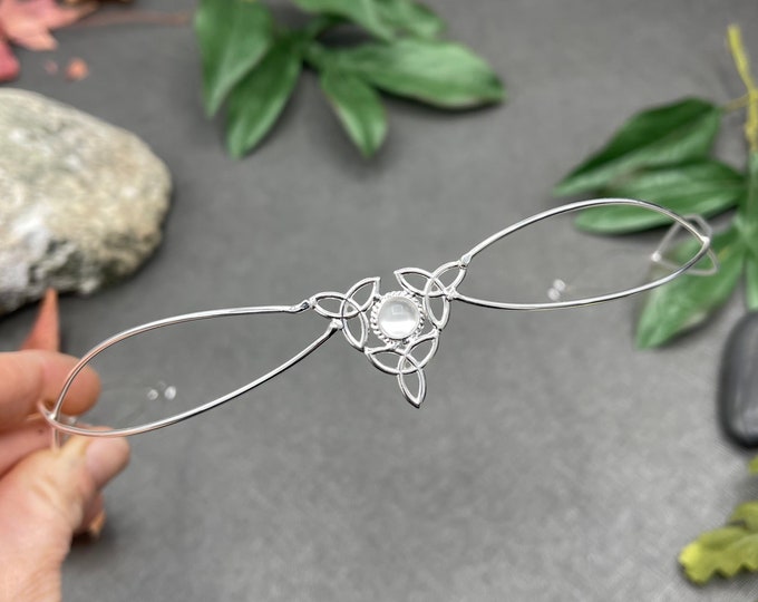 Dainty Celtic Knot Irish Moonstone Tiara in Sterling Silver, Alternative Wedding Circlet, Simple Tiara, Bohemian Bridal Circlet