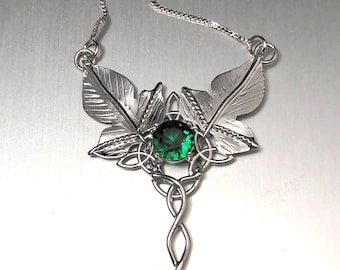 Handmade Sterling Silver Celtic Knot Woodland Elvish Necklace with Emerald Gemstone, Gifts For Her, Woodland Wedding