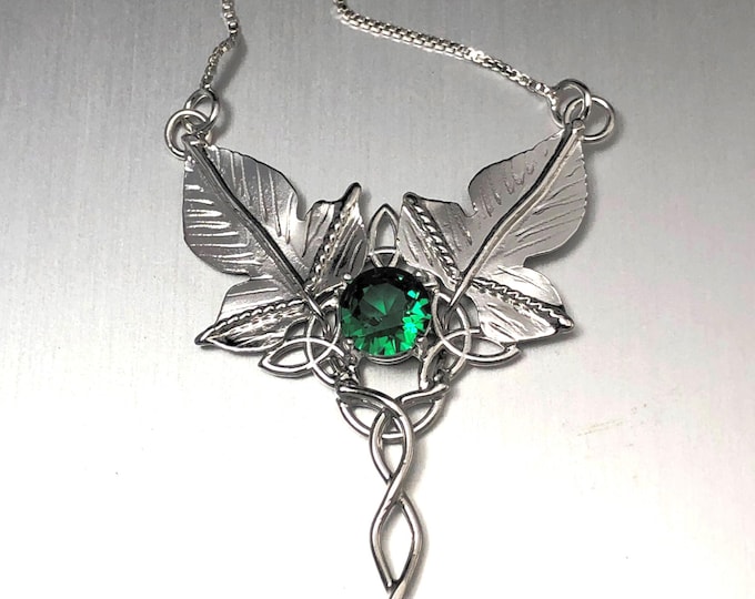 Handmade Sterling Silver Celtic Knot Woodland Elvish Necklace with Emerald Gemstone, Gifts For Her, Woodland Wedding