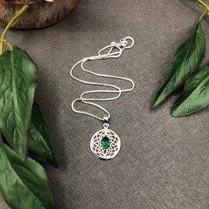 Celtic Knot Emerald Necklace in Sterling Silver, Irish Symbolic Necklace with Emerald, Scottish Jewelry, Gift for Her, Anniversary