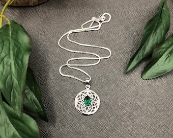 Celtic Knot Emerald Necklace: Sterling Silver Irish Pendant, Gifts For Her