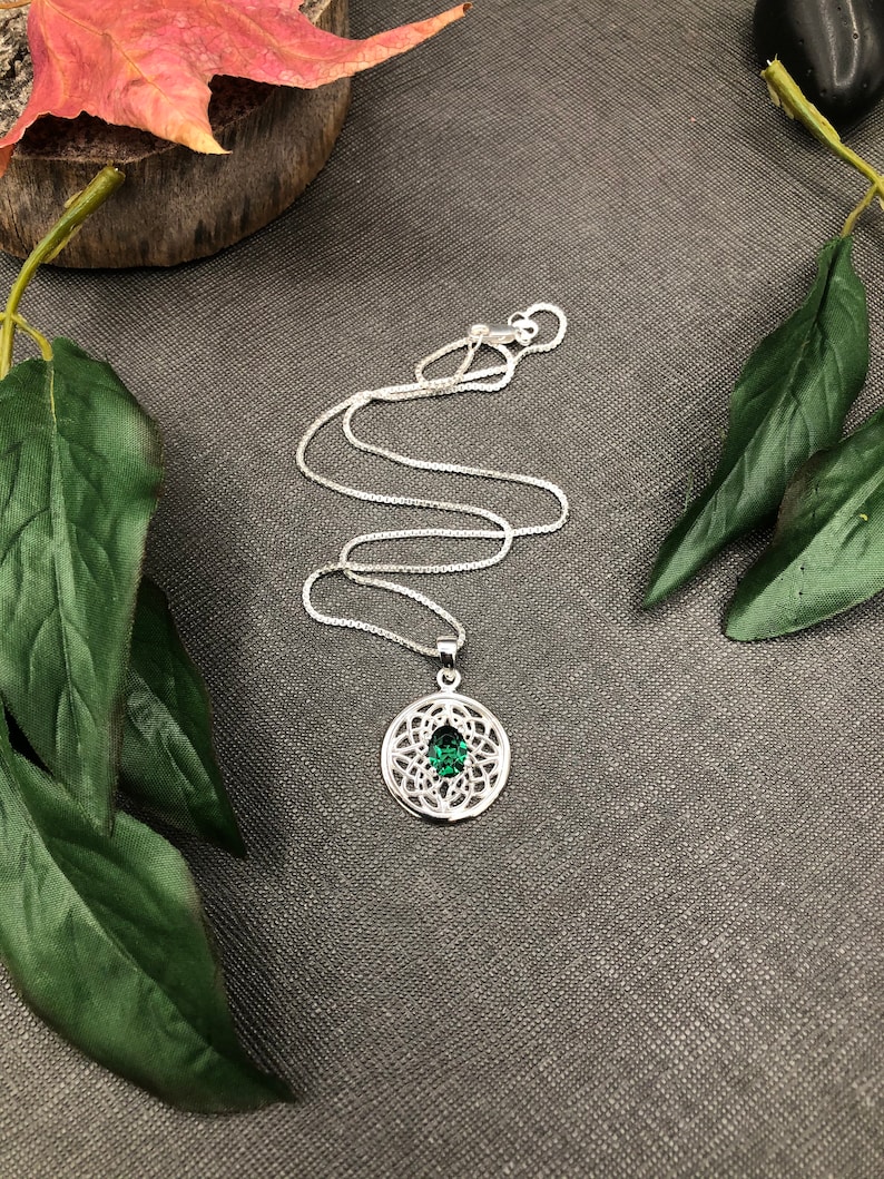 Celtic Knot Emerald Necklace in Sterling Silver Irish Etsy