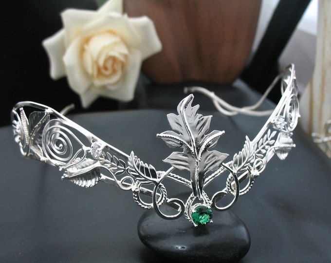 Circlets, Woodland Leaves Gemstone Tiara in Sterling Silver, Leaf Bridal Circlet, Artisan Wedding Crown, Gifts For Her, Bridal Accessories