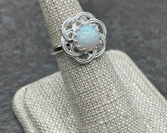 Handmade Sterling Silver Opal Ring: Celtic Knot Gemstone Irish Ring, Gifts For Her