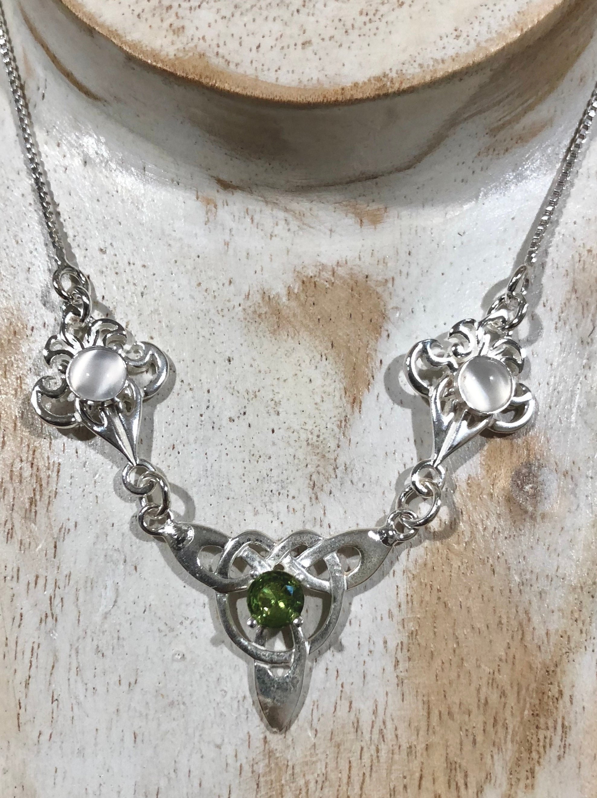 Celtic Knot Necklace Amethyst, Peridot, Emerald Moonstone in Sterling