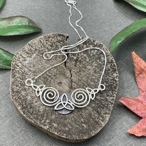 Celtic Knot Spiral Necklace in Sterling Silver with 16 inch Box Chain, Gifts For Her, Anniversary, Irish Bridal