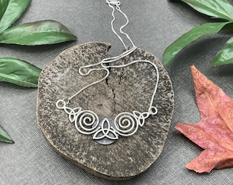 Celtic Knot Spiral Necklace in Sterling Silver with 16 inch Box Chain, Gifts For Her, Anniversary, Irish Bridal