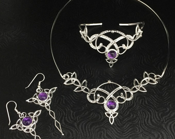 Irish Celtic Knot Renaissance Necklace Bridal Set, Victorian Necklet Choker, Bracelet Cuff and Earrings, Alternative Bridal Fashion
