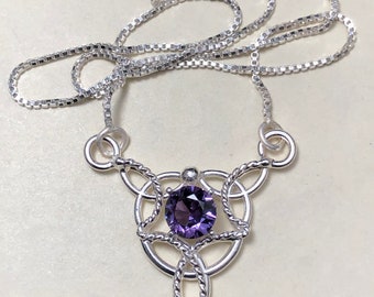 Celtic Knot Sterling Silver Gemstone Necklace: Irish Jewelry
