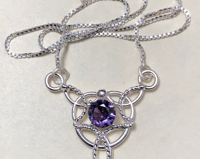 Celtic Knot Emerald Aquamarine Amethyst Necklaces in Sterling Silver, Irish Necklace, Scottish Necklaces, Gifts for Her, Birthday for Her