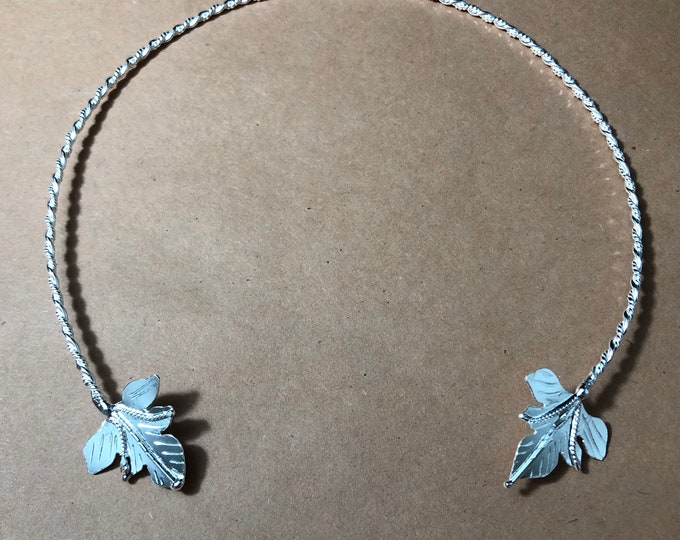 Woodland Neck Choker, Leaf Necklace, Woodland Neck Torc, Elvish Torc, Autumn Leaf Necklet, Handmade Sterling Silver - 15 Inches Size