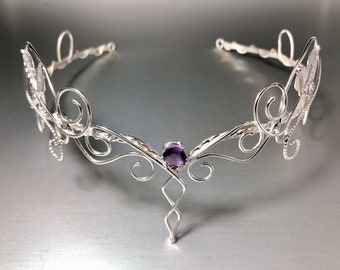 Woodland Elvish Wedding Sapphire Moonstone Amethyst Tiara in Sterling Silver, Artisan Fantasy Bridal Diadems, Alternative Bridal Circlets