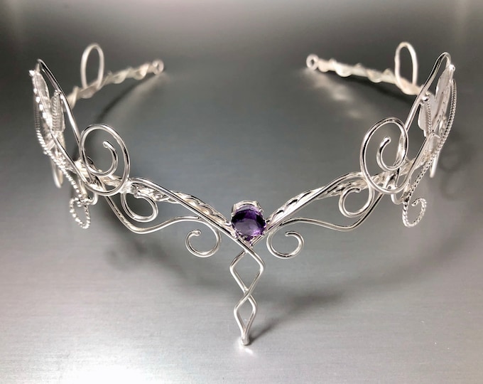 Woodland Elvish Wedding Sapphire Moonstone Amethyst Tiara in Sterling Silver, Artisan Fantasy Bridal Diadems, Alternative Bridal Circlets