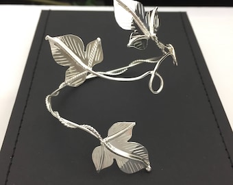 Woodland Leaves Bohemian Upper Arm Bracelet Leaf Cuff 925 Sterling Silver, Leaves Woodland Arm Torc, Woodland Armlet Wedding Accessory