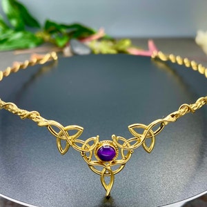 Amethyst Celtic Knot Wedding Circlet: 24K Gold Plated Sterling Silver Tiara