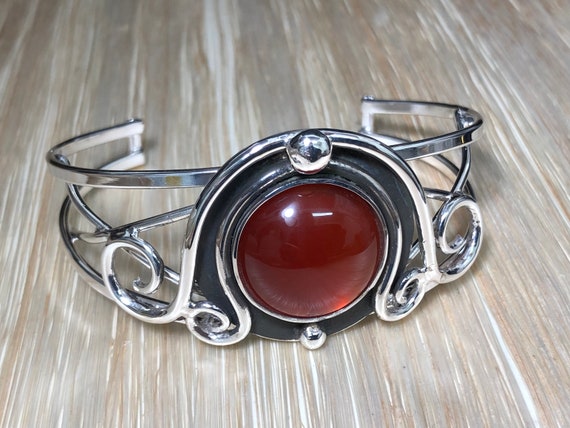 Sterling Silver Witchblade Style Bracelet, Artisan Boho Carnelian