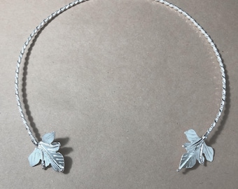 Woodland Neck Choker, Leaf Necklace, Woodland Neck Torc, Elvish Torc, Autumn Leaf Necklet, Handmade Sterling Silver - 15 Inches Size