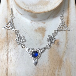 Celtic Knot Sapphire Moonstone Amethyst Necklace in Sterling Silver, Irish Necklaces, Irish Jewelry, Celtic Necklaces, Gifts For Her