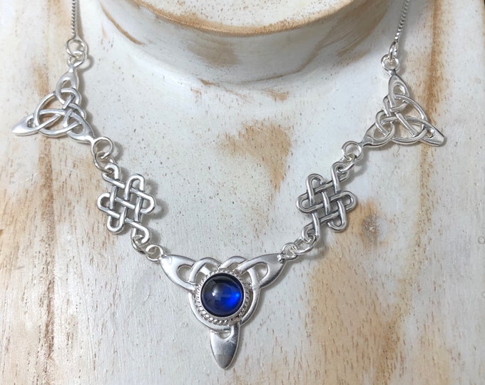 Celtic Knot Sapphire Moonstone Amethyst Necklace in Sterling Silver, Irish Necklaces, Irish Jewelry, Celtic Necklaces, Gifts For Her