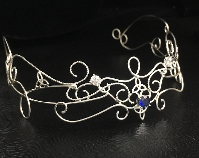 Celtic Scottish Scrolling Crown in Sterling Silver, Artisan Renaissance Headpiece Circlet with Faceted Gemstones, Sterling Silver, Handmade