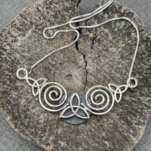 Celtic Knot Spiral Necklace in Sterling Silver with 16 inch Box Chain, Gifts For Her, Anniversary, Irish Bridal image 2