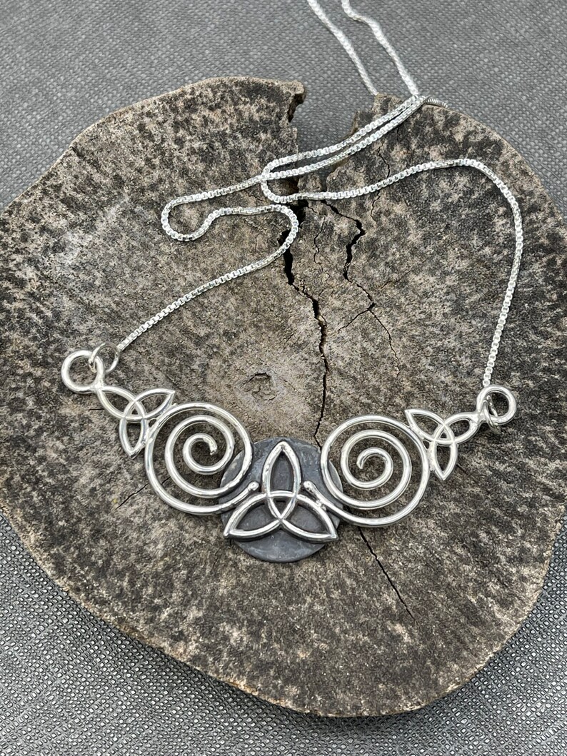 Celtic Knot Spiral Necklace in Sterling Silver with 16 inch Box Chain, Gifts For Her, Anniversary, Irish Bridal image 2