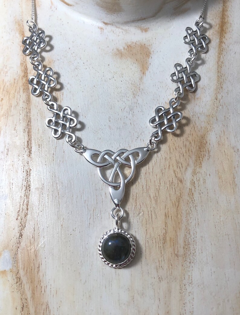 Celtic Knot Amethyst Necklace Sterling Silver With 16 Inch Box Chain Attached, Irish Bridal Necklace with 8mm Gemstone, Handmade 925, OOAK image 8