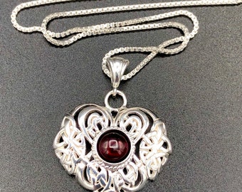 Celtic Irish Heart Amethyst Sapphire Moonstone Necklace in Sterling Silver, Irish Jewelry, Gifts for Her, Anniversary