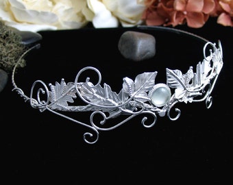 Woodland Wedding Moonstone Amethyst Sapphire Tiara in Sterling Silver, Elvish Fantasy Headpiece, Artisan Woodland Bridal  Diadem, Boho Bride
