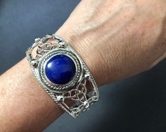 Handmade Sterling Silver Celtic Knot Gemstone Cuff Bracelet, Statement Jewelry, Large Cuff Bracelet