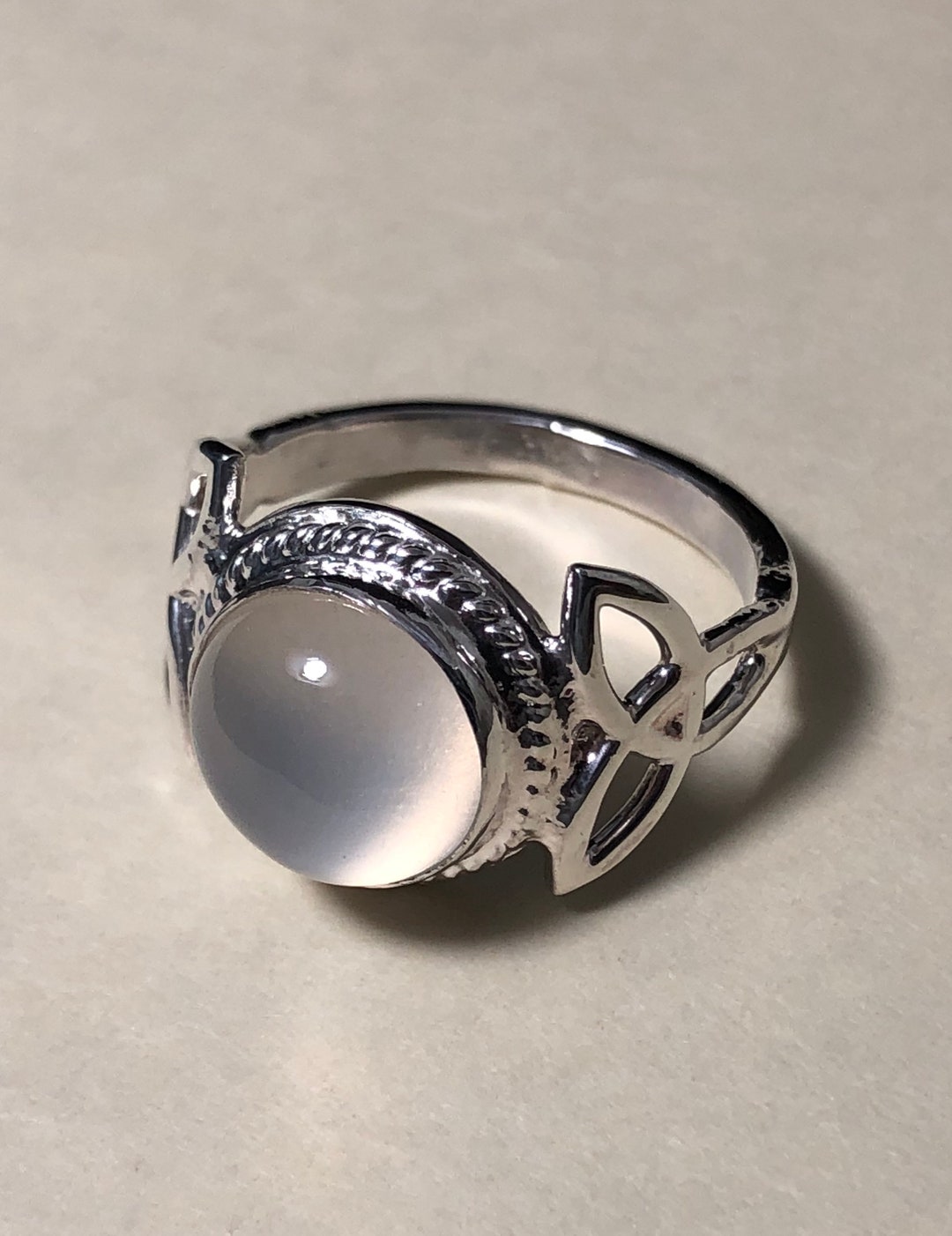 Moonstone Celtic Knot Sterling Silver Ring, Irish Celtic Knot Rings