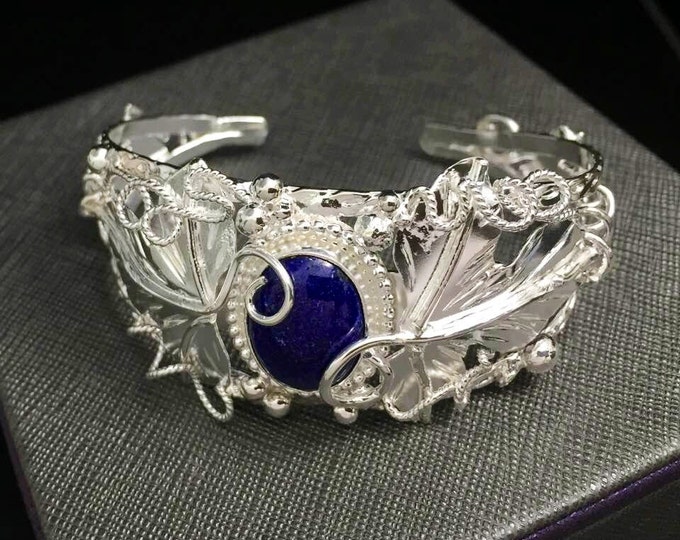 Woodland Leaves Bracelet Cuff in Sterling Silver, OOAK Fae Forest Bracelet Cuff, Fairytale Bracelet Cuffs, Rustic Cuff
