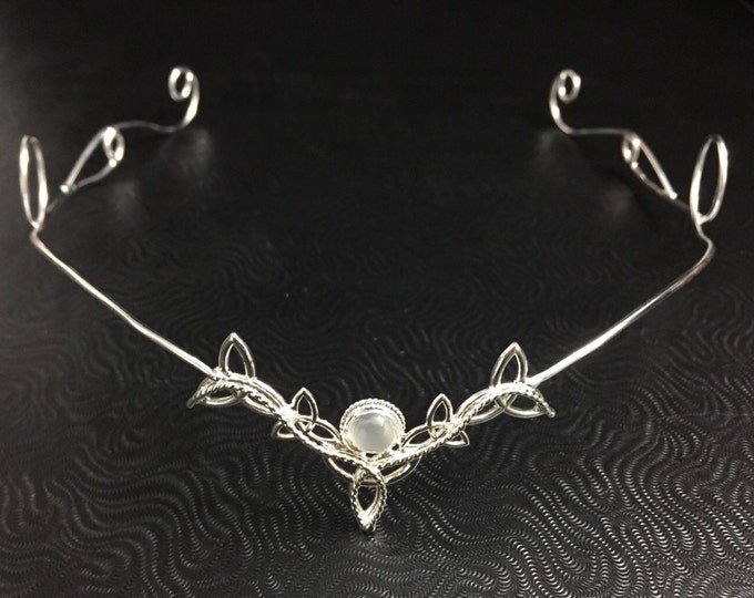 Celtic Knot Moonstone Tiara in Sterling Silver, Irish Bridal Circlet, Wedding Diadems
