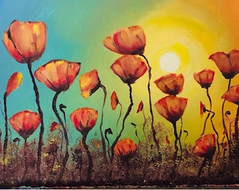 Poppies, Original Framed Acrylic Painting 11x14,  California Poppy Painting in Acrylic