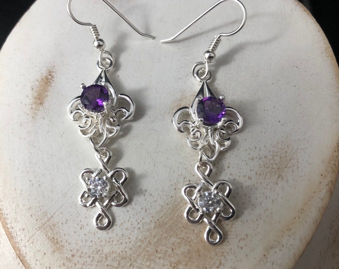Celtic Knot Dangle Drop Earrings, Fleur de Lis Earrings, Gifts For Her, Anniversary, Birthday, Irish Jewelry, Celtic Earrings