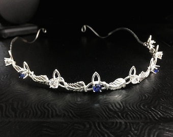 Sterling Silver Celtic Wedding Tiara: Sapphire & Cubic Zirconia Gemstone Circlet